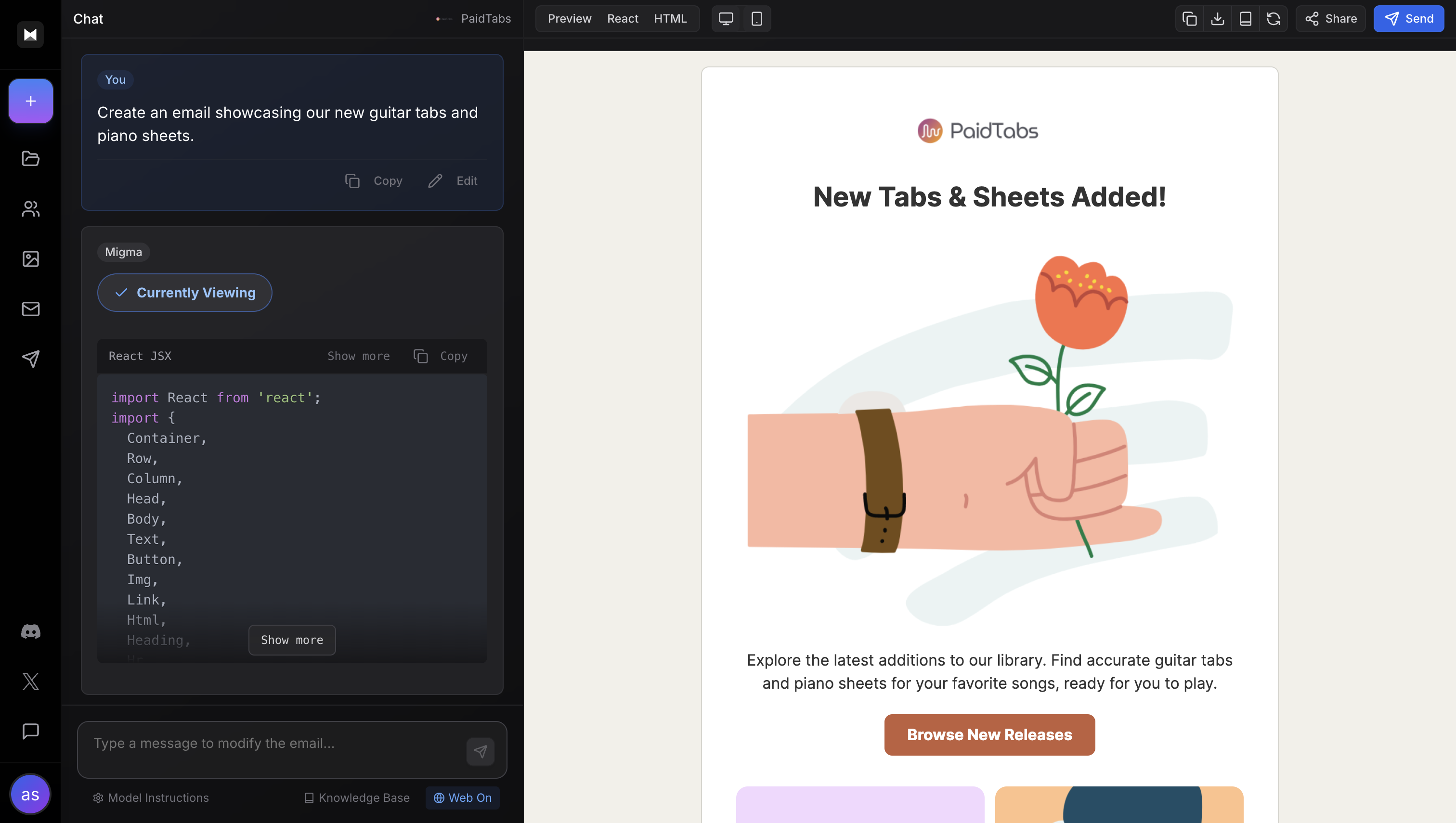 Figma to Email Conversion Example showing the transformation process